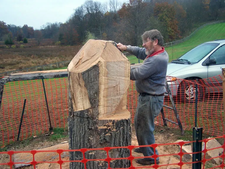 The park's custom wood carving by R. Stephan Toman